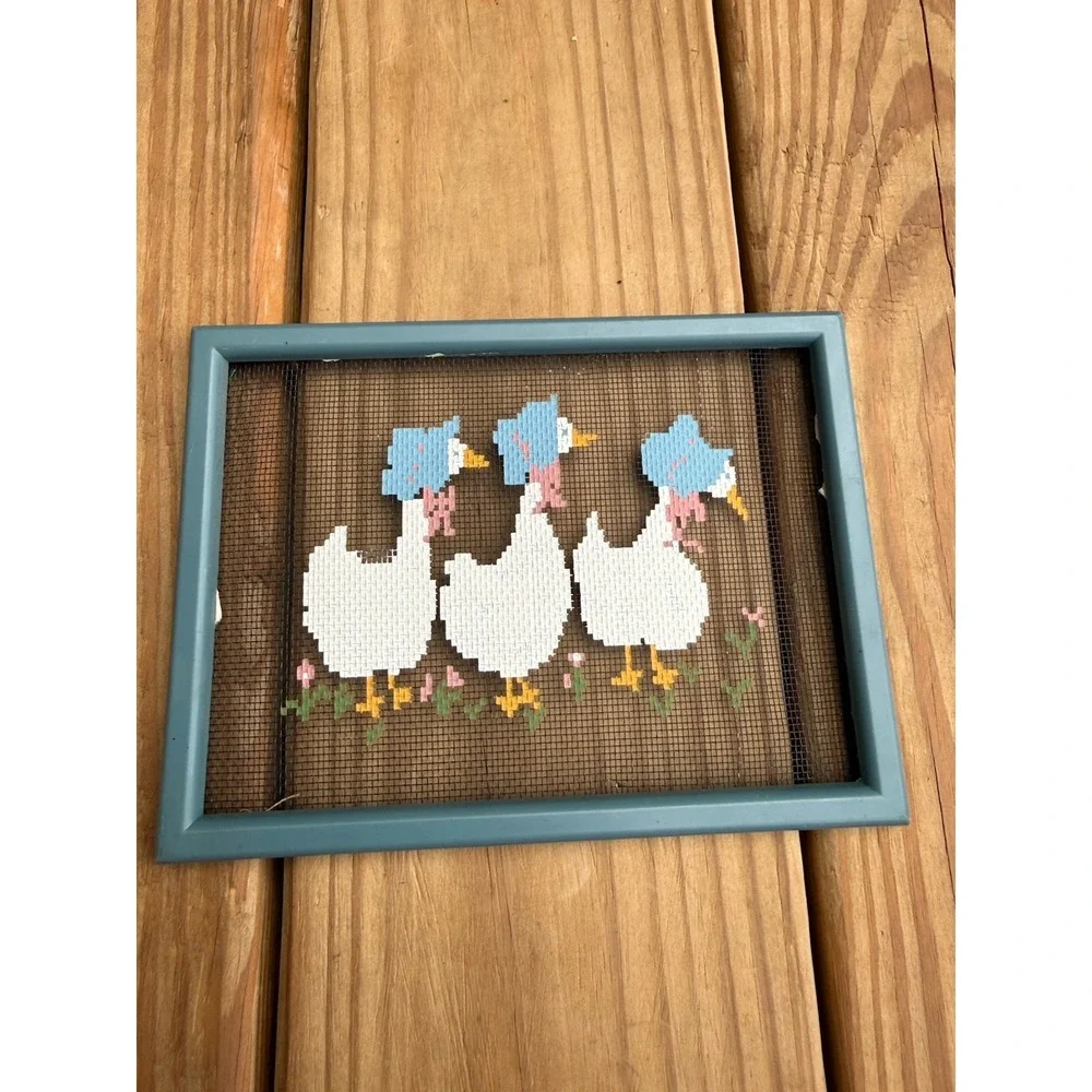 Vtg 80s Pickin Paint Country Geese & Love Is For Sharing Framed Cottagecore